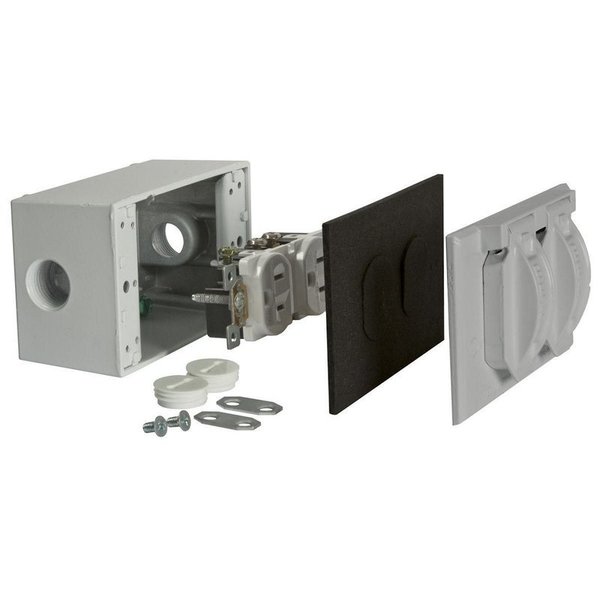 Bell Outdoor Receptacle/Cvr Dplx Kit Gry 1G 5839-5WRTR